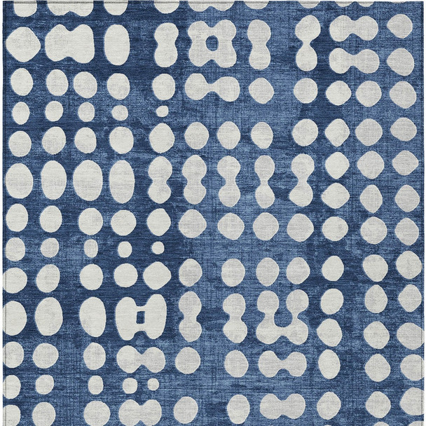 5' X 8' Navy Blue And Ivory Abstract Washable Indoor Outdoor Area Rug