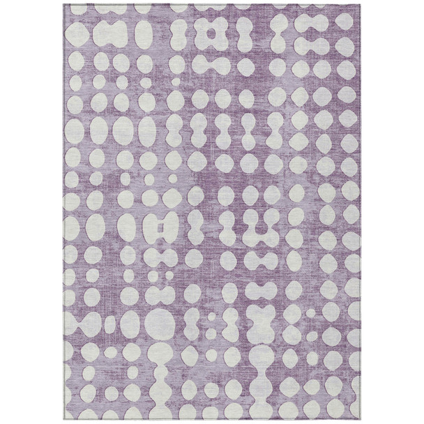 8' X 10' Purple And Ivory Abstract Washable Indoor Outdoor Area Rug