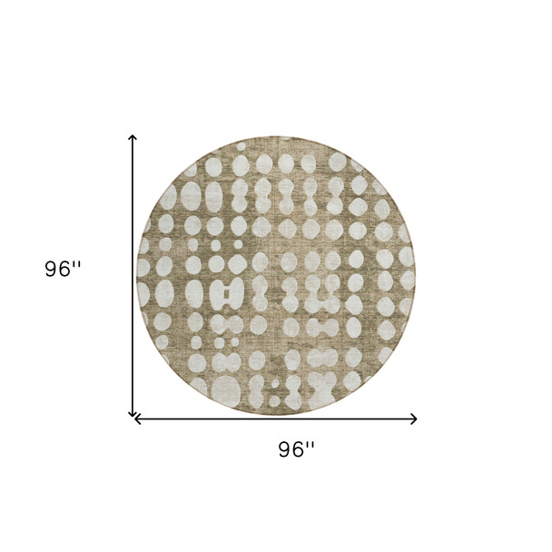8' Taupe And Ivory Round Abstract Washable Indoor Outdoor Area Rug