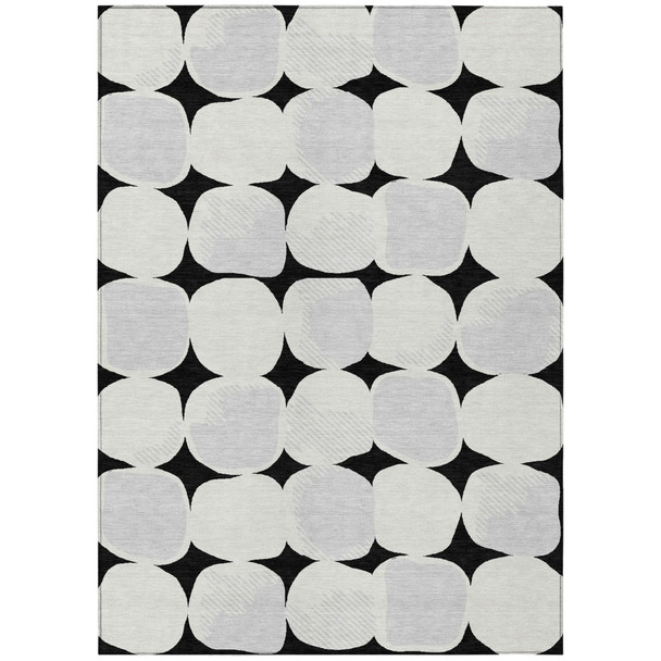 5' X 8' Black Gray And Ivory Abstract Washable Indoor Outdoor Area Rug