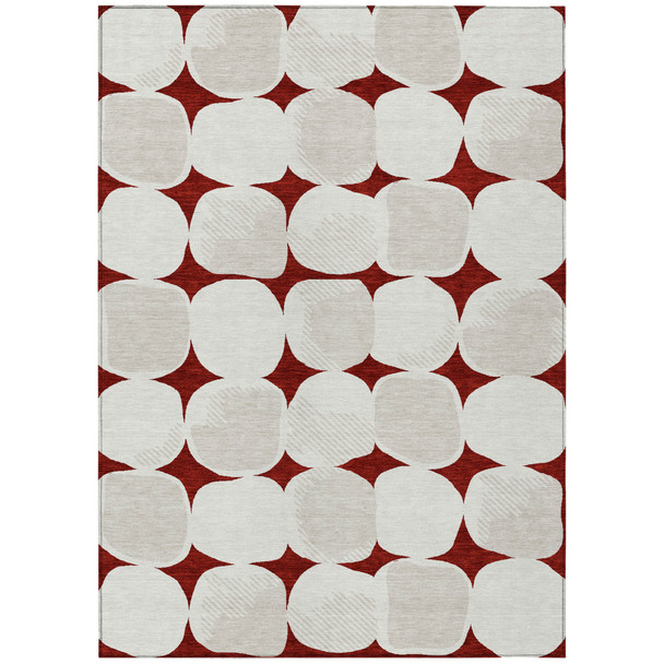 9' X 12' Burgundy Beige And Ivory Abstract Washable Indoor Outdoor Area Rug