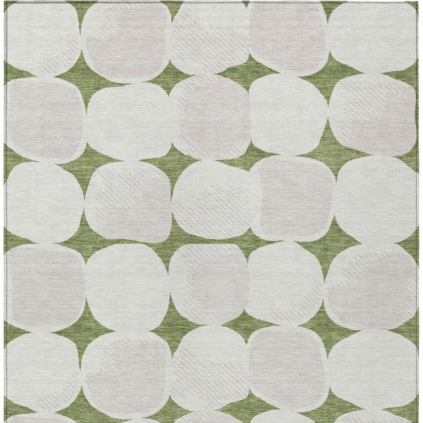 9' X 12' Green And Beige Abstract Washable Indoor Outdoor Area Rug