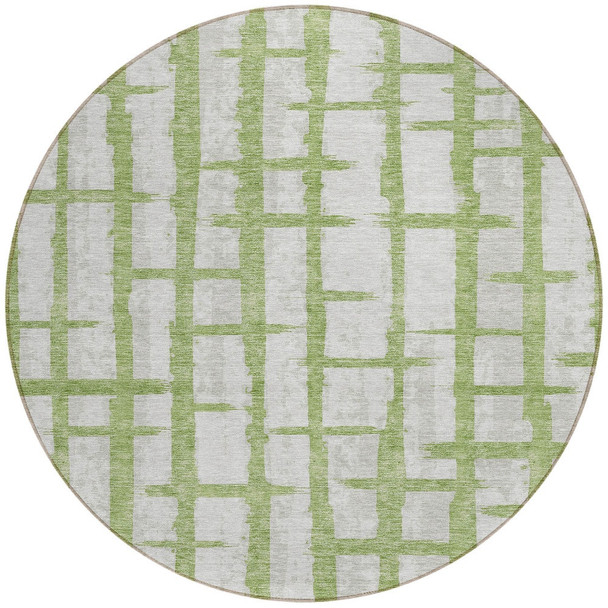 8' Green And Gray Round Striped Washable Indoor Outdoor Area Rug