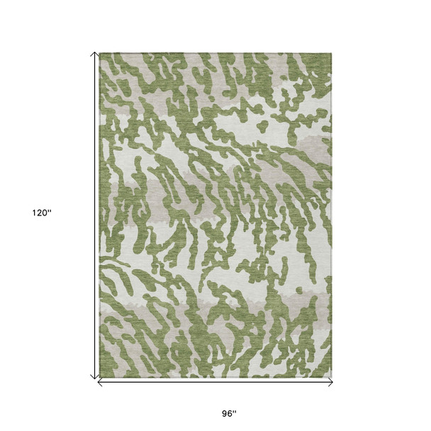 8' X 10' Green Gray And Ivory Animal Print Washable Indoor Outdoor Area Rug