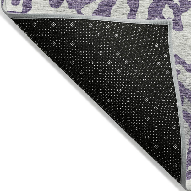5' X 8' Purple Gray And Ivory Animal Print Washable Indoor Outdoor Area Rug