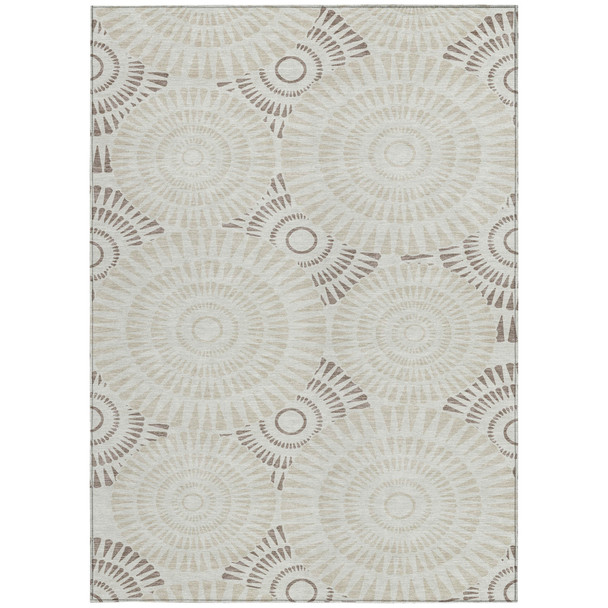 10' X 14' Taupe And Brown Geometric Washable Indoor Outdoor Area Rug