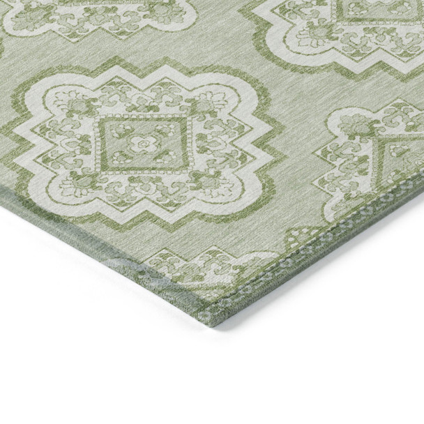 10' X 14' Artichoke Green And Ivory Medallion Washable Indoor Outdoor Area Rug