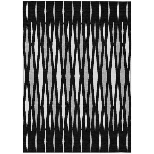 10' X 14' Black Ivory And Gray Geometric Washable Indoor Outdoor Area Rug