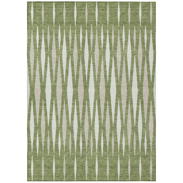 10' X 14' Green And Ivory Geometric Washable Indoor Outdoor Area Rug