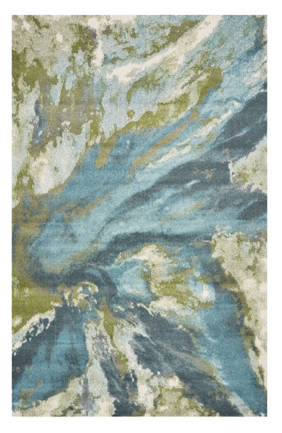 7' X 10' Teal Gray And Green Abstract Area Rug