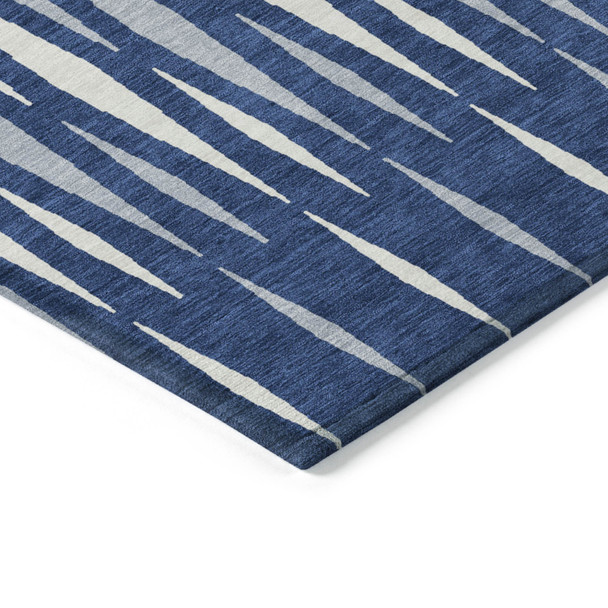 5' X 8' Navy Blue Gray And Ivory Geometric Washable Indoor Outdoor Area Rug