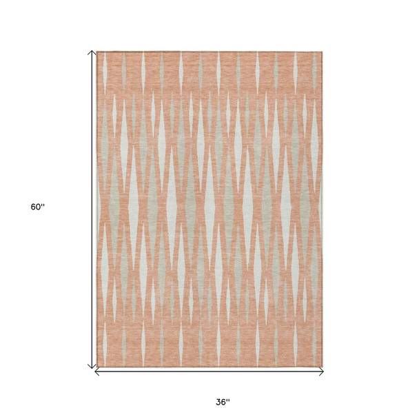 3' X 5' Salmon Gray And Ivory Geometric Washable Indoor Outdoor Area Rug