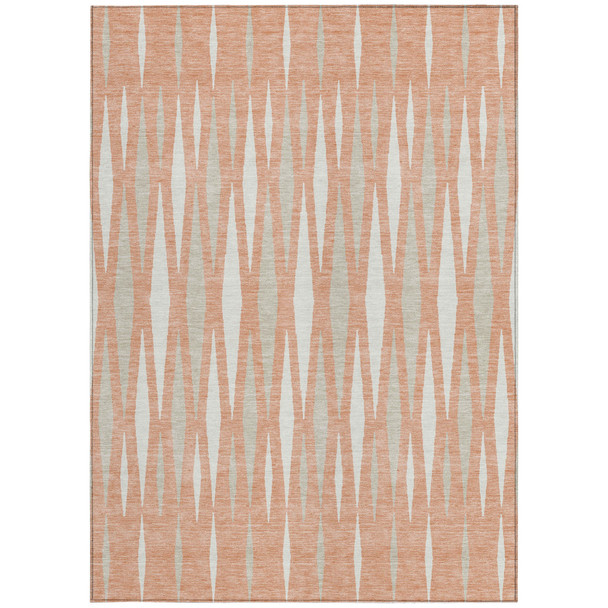 8' X 10' Salmon Gray And Ivory Geometric Washable Indoor Outdoor Area Rug