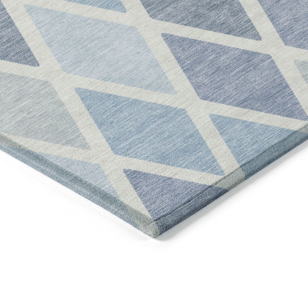 3' X 5' Sky Blue And Ivory Geometric Washable Indoor Outdoor Area Rug