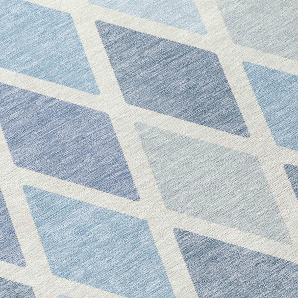 8' X 10' Sky Blue And Ivory Geometric Washable Indoor Outdoor Area Rug
