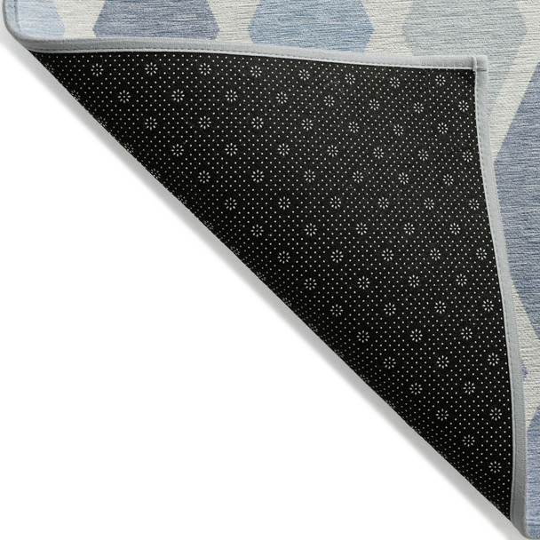 10' X 14' Sky Blue And Ivory Geometric Washable Indoor Outdoor Area Rug