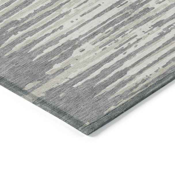 5' X 8' Gray And Ivory Striped Washable Indoor Outdoor Area Rug