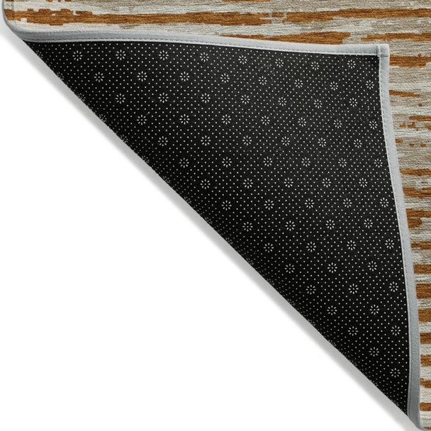 5' X 8' Brown Gray And Ivory Striped Washable Indoor Outdoor Area Rug