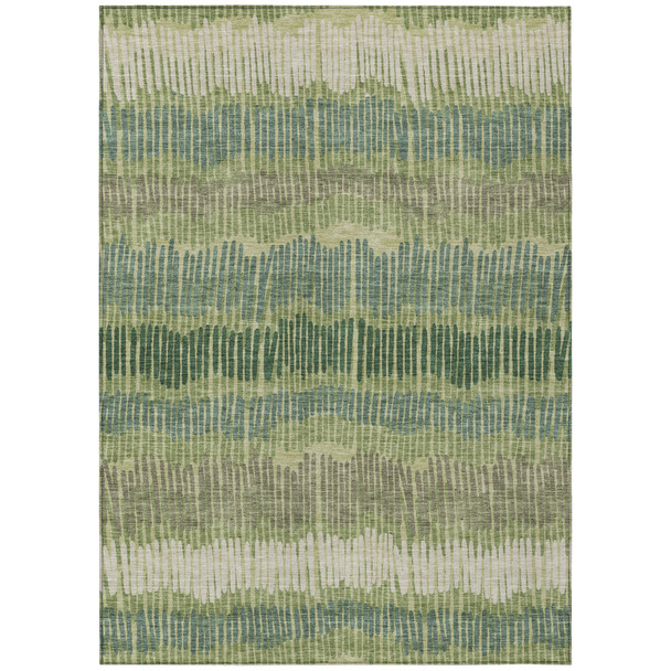 10' X 14' Green Gray And Ivory Striped Washable Indoor Outdoor Area Rug