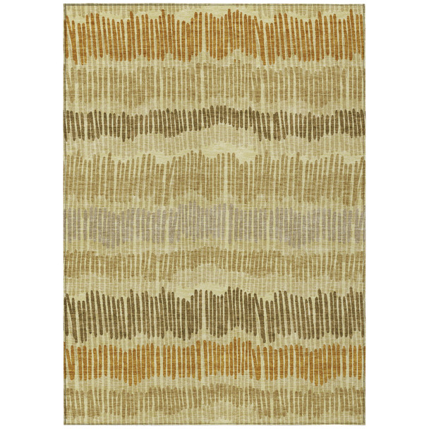 9' X 12' Gold Brown And Gray Striped Washable Indoor Outdoor Area Rug