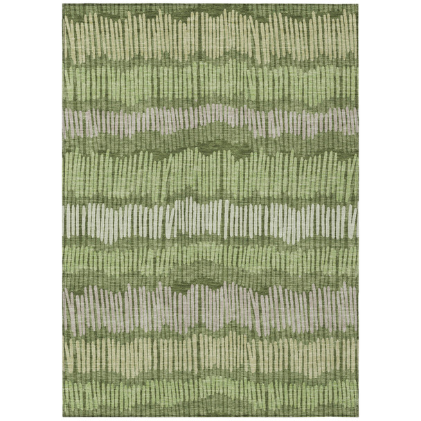9' X 12' Olive Green And Gray Striped Washable Indoor Outdoor Area Rug