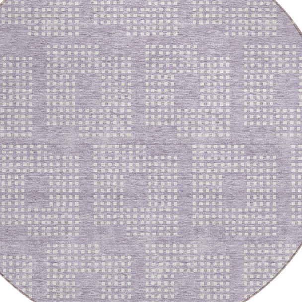 8' Lavender And Ivory Round Geometric Washable Indoor Outdoor Area Rug