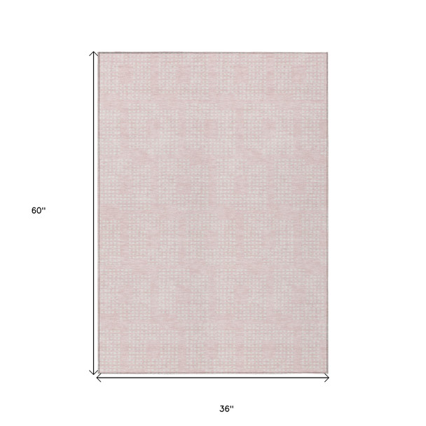 3' X 5' Pink And Ivory Geometric Washable Indoor Outdoor Area Rug