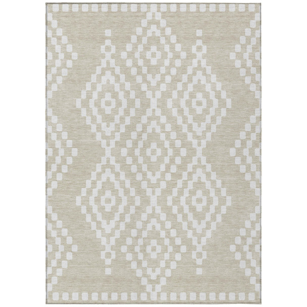 3' X 5' Beige And Ivory Geometric Washable Indoor Outdoor Area Rug