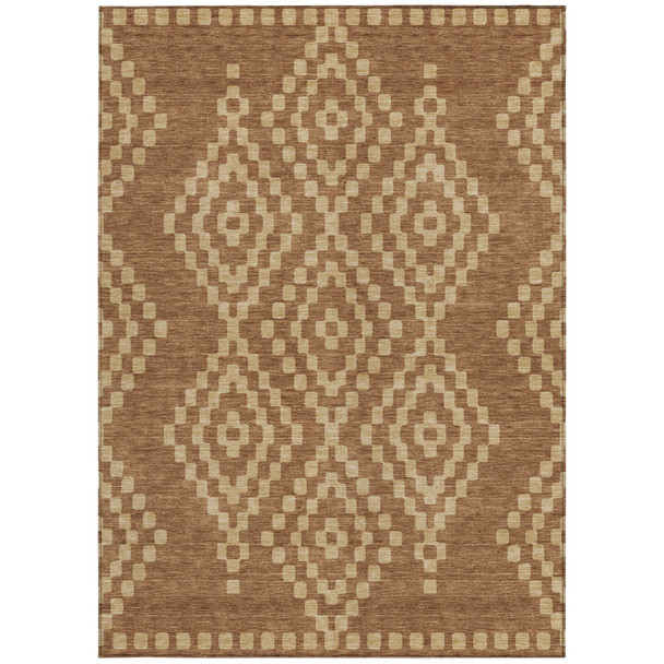 10' X 14' Brown And Beige Geometric Washable Indoor Outdoor Area Rug