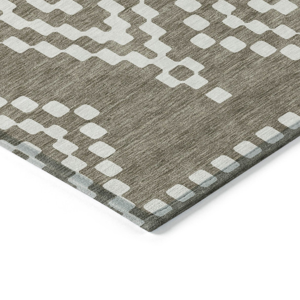 5' X 8' Taupe And Ivory Geometric Washable Indoor Outdoor Area Rug