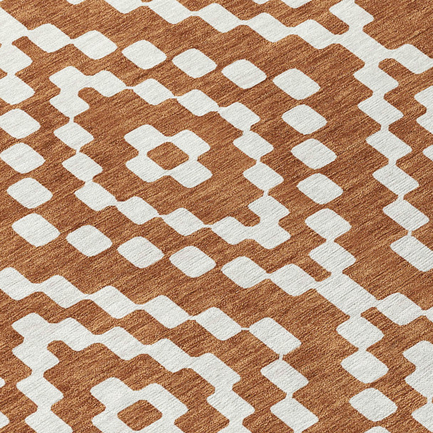 8' Terra Cotta And Ivory Round Geometric Washable Indoor Outdoor Area Rug