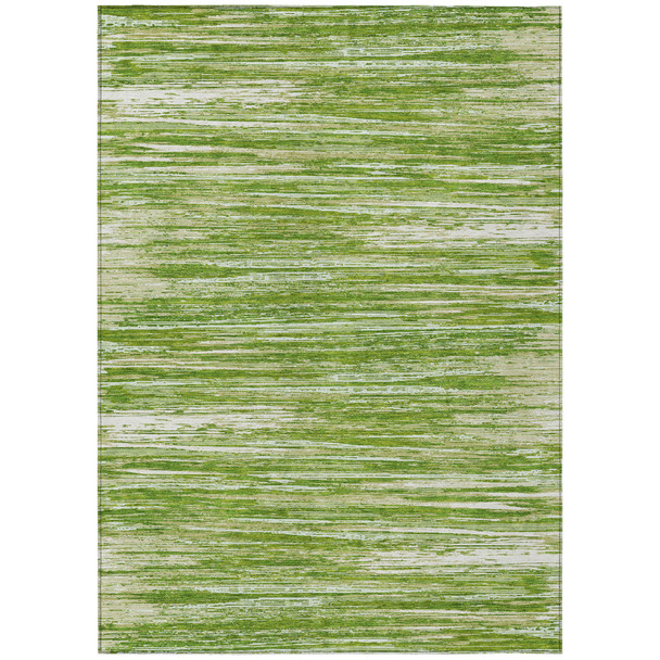 8' X 10' Green And Ivory Striped Washable Indoor Outdoor Area Rug