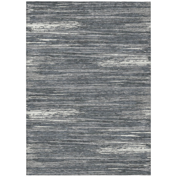 5' X 8' Gray And Ivory Striped Washable Indoor Outdoor Area Rug