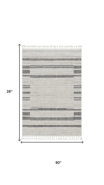 8' Gray And Ivory Abstract Runner Rug