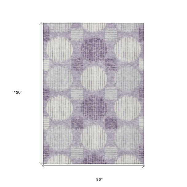 8' X 10' Purple And Ivory Geometric Washable Indoor Outdoor Area Rug