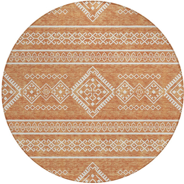 8' Copper And Ivory Round Southwestern Washable Indoor Outdoor Area Rug