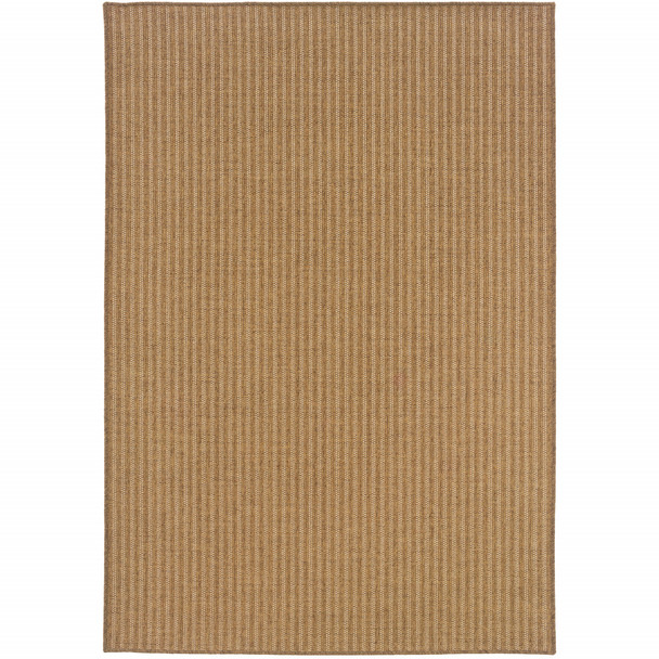 8' X 11' Tan Striped Stain Resistant Indoor Outdoor Area Rug