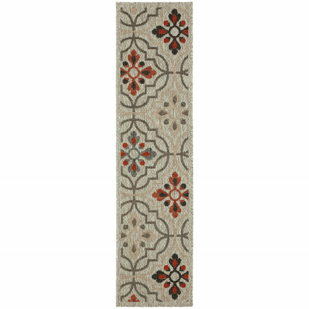 2' X 8' Gray Geometric Stain Resistant Indoor Outdoor Area Rug