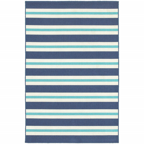 4' X 6' Blue and Ivory Geometric Stain Resistant Indoor Outdoor Area Rug
