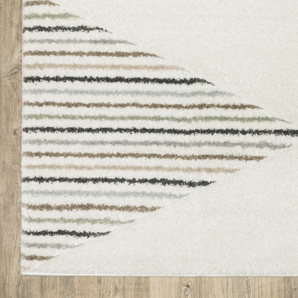 10' X 13' Beige Grey Sage Green Pale Blue Brown And Charcoal Geometric Power Loom Stain Resistant Area Rug