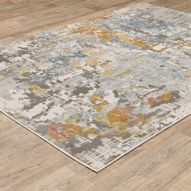 8' X 11' Beige And Blue Abstract Area Rug