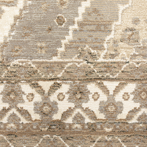 12' Beige And Ivory Oriental Runner Rug