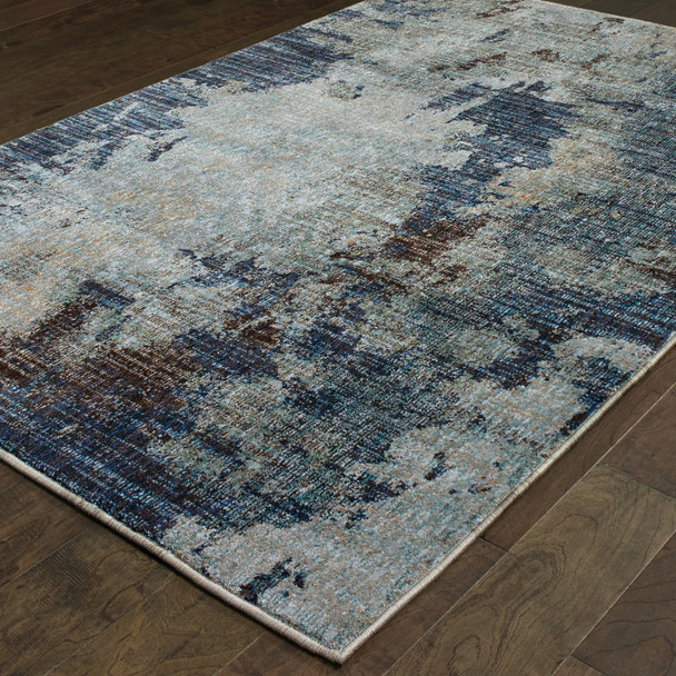 5' X 7' Navy Blue Abstract Power Loom Area Rug