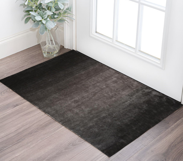 2' X 3' Gray And Black Shag Tufted Handmade Area Rug