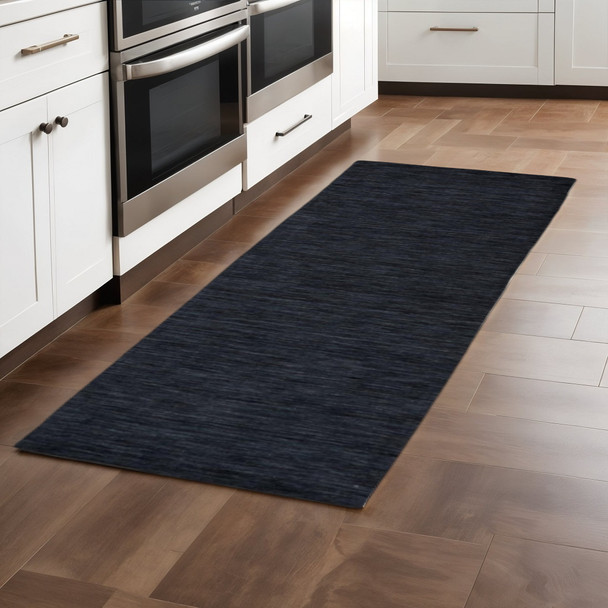 8' Black Hand Woven Runner Rug