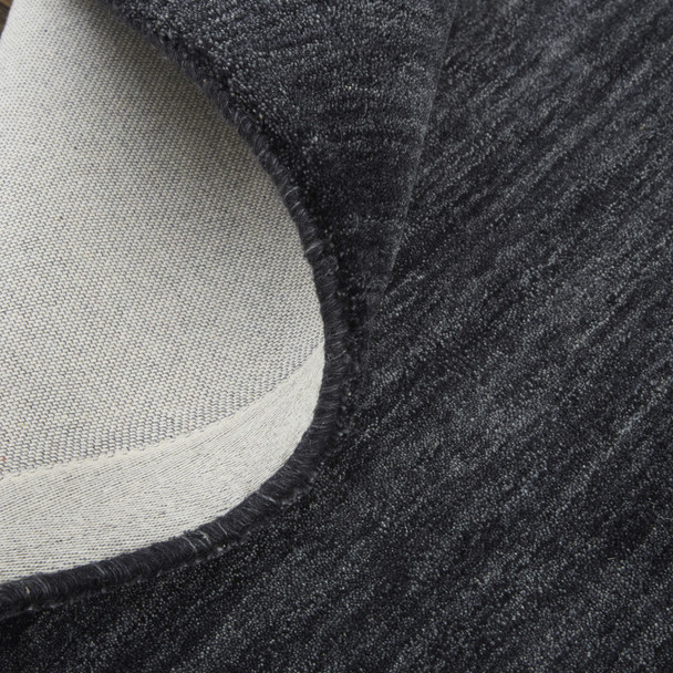 8' Black Round Wool Hand Woven Area Rug