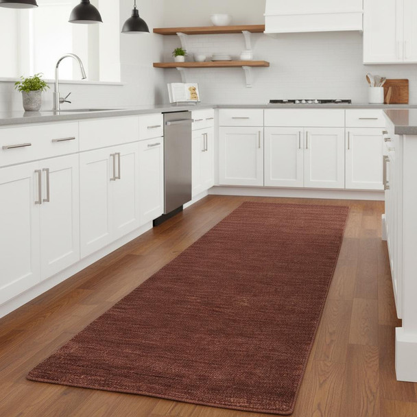 8' Orange And Red Wool Hand Woven Stain Resistant Runner Rug