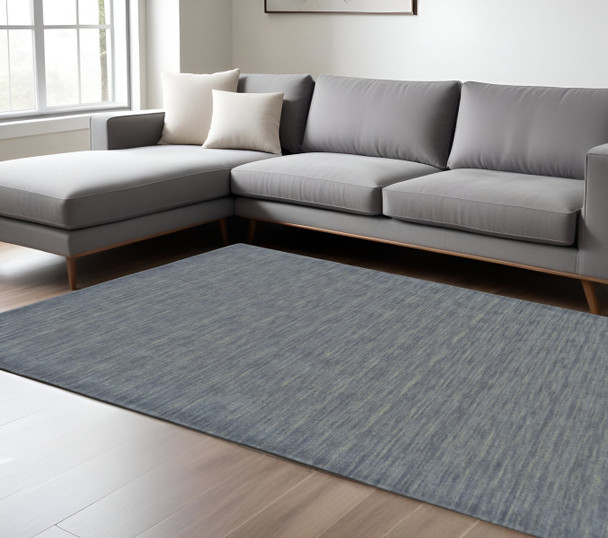 8' X 11' Blue and Gray Wool Hand Woven Area Rug
