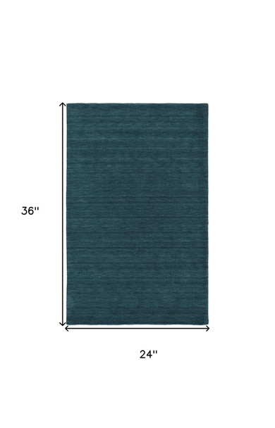 2' X 3' Blue Green Wool Hand Woven Area Rug