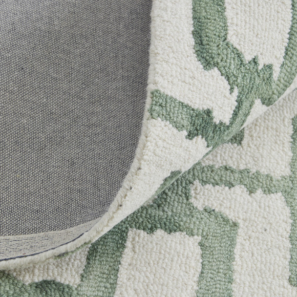10' X 13' Ivory And Green Wool Geometric Tufted Handmade Area Rug